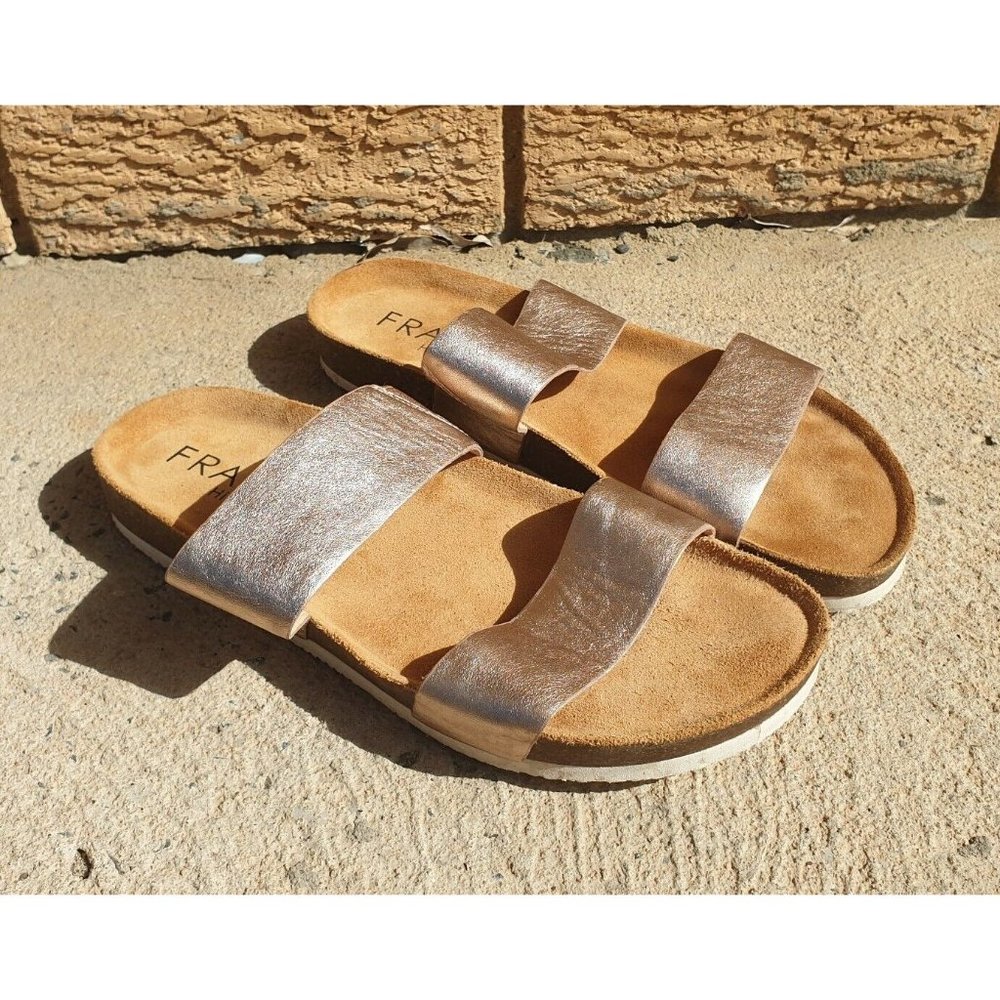Frankie4 8 Maria Minimalist Comfy Slides Leather shiny Flats Shoes In Rose gold - Picture 3 of 13